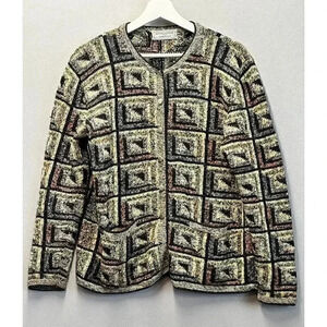 Vintage South Cotton Geometric Hand Knitted Multicolor Abstract Cardigan‎ Size